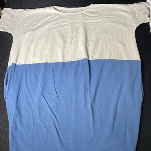 Love In oversized blue / white linen blend  cocoon dress w/ pockets sz M